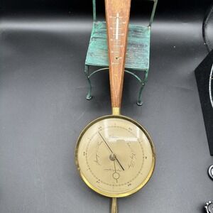 Mid Century Modern 1956 AIRGUIDE BAROMETER & THERMOMETER w TEAKWOOD
